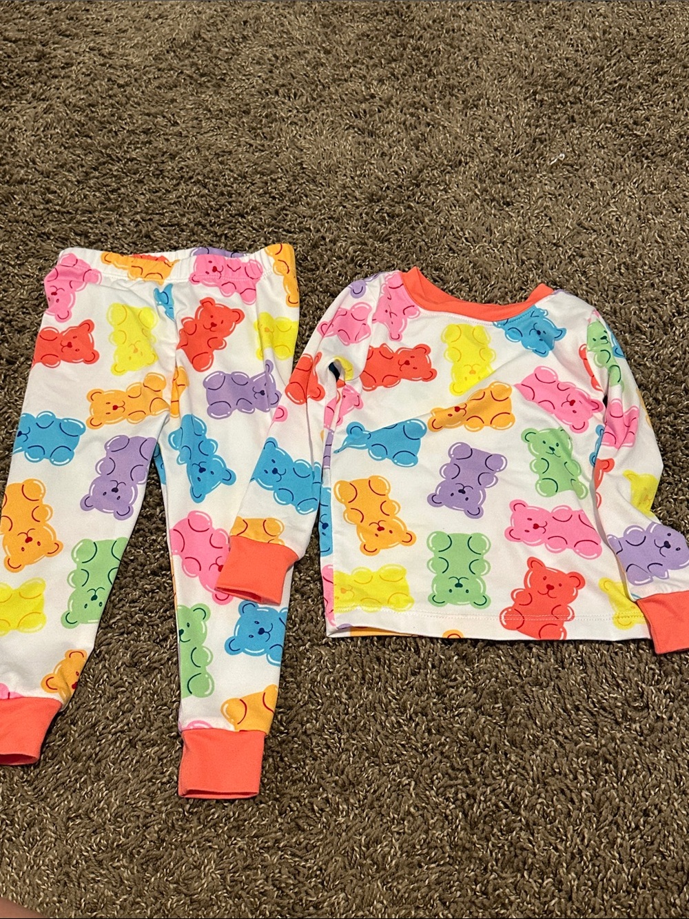 Kids Multicolor Gummy Bear Pajama Set with Coral Trim